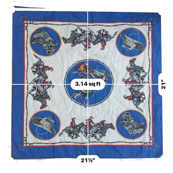Vintage Rodeo Bandana Blue Western Saddle Bronco Pocket Square - Picture 3 of 3